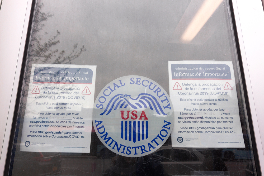 Door to a Social Security Administration field office.